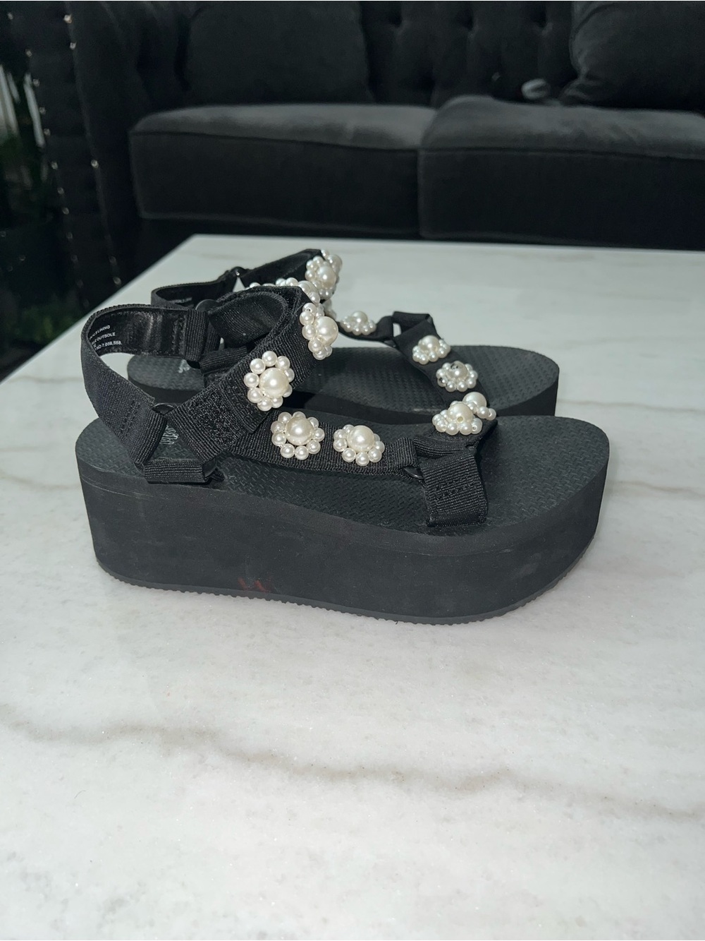 Wild Fable Jolene Platform Sandals Faux Pearl Flower Straps